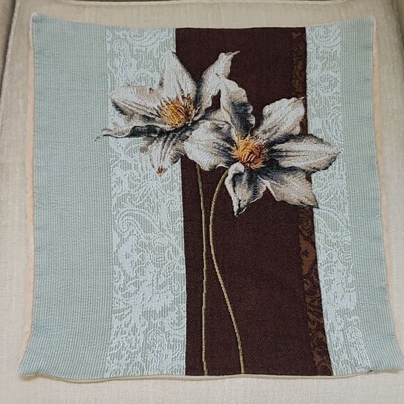 Gobelins Art Woven Clematis Tapestry Cotton Throw Pillow Cover - Picture 1 of 8
